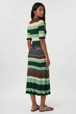 KarenMillen Robe Midi À Manches Courtes En Maille Jacquard À Rayures<Femme Toutes Les Robes|Robes Mi-Longues