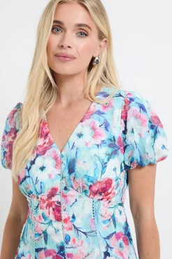 Robe Midi À Manches Froncées En Dévoré Floral Petite