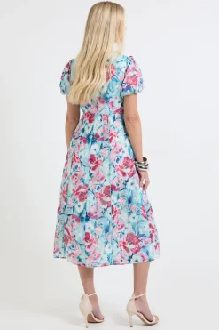 Robe Midi À Manches Froncées En Dévoré Floral Petite