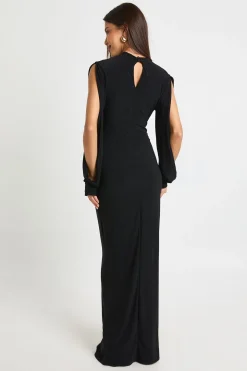 Robe midi à manches longues avec encolure ras du cou et détails d'emmanchures ouvertes