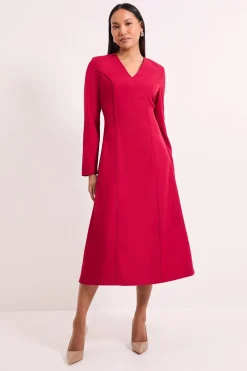 Robe Midi à Manches Longues avec Liens Couleur Baie Foncée