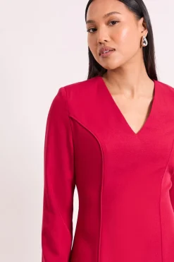 Robe Midi à Manches Longues avec Liens Couleur Baie Foncée