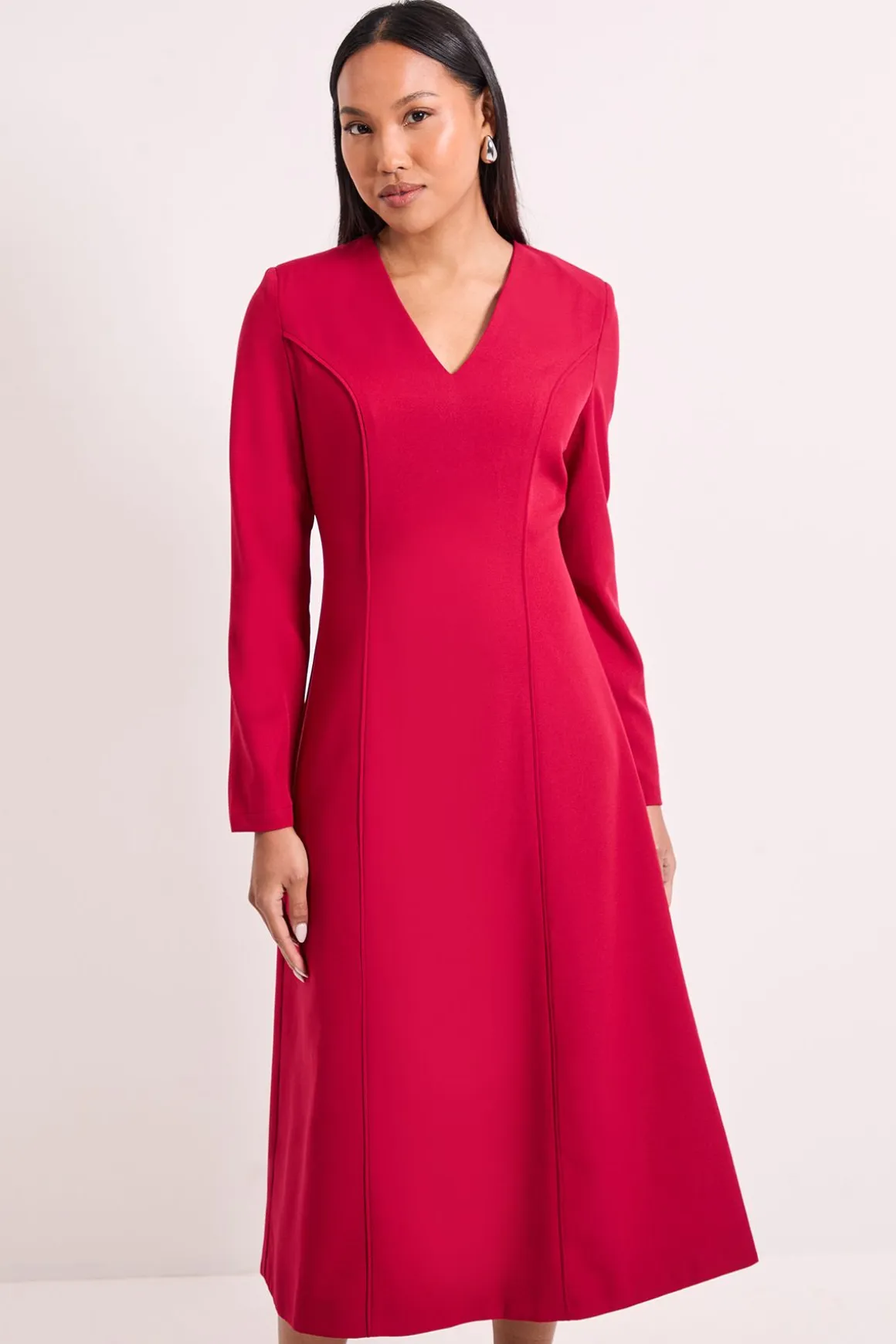 Robe Midi à Manches Longues avec Liens Couleur Baie Foncée