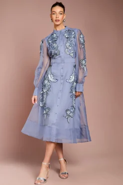 Coast Robe Midi À Manches Longues Avec Broderie Positionnée<Femme Robes Mi-Longues|Robes À Manches Longues