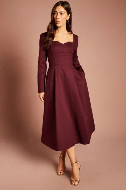 Coast Robe Midi À Manches Longues Avec Encolure Cœur<Femme Toutes Les Robes|Robes Mi-Longues