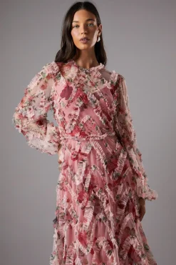 Coast Robe Midi à Manches Longues avec Appliqués Floraux<Femme Robes Mi-Longues|Robes À Manches Longues