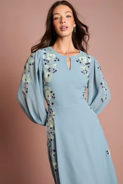 Robe Midi À Manches Longues Brodée Et Ornementée
