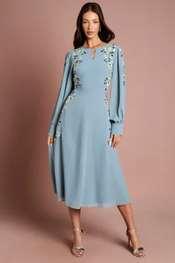 Robe Midi À Manches Longues Brodée Et Ornementée
