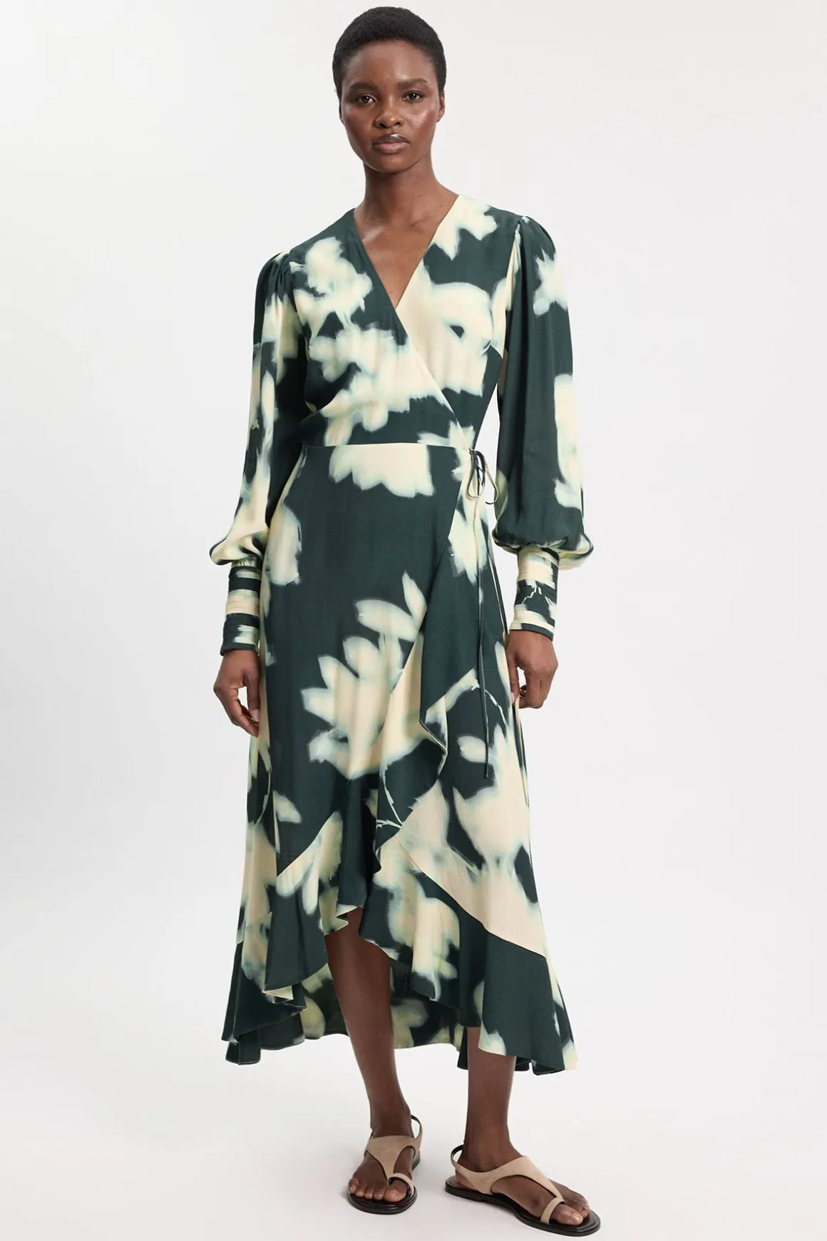 Robe Midi À Manches Longues En Crêpe De Viscose À Motif Floral
