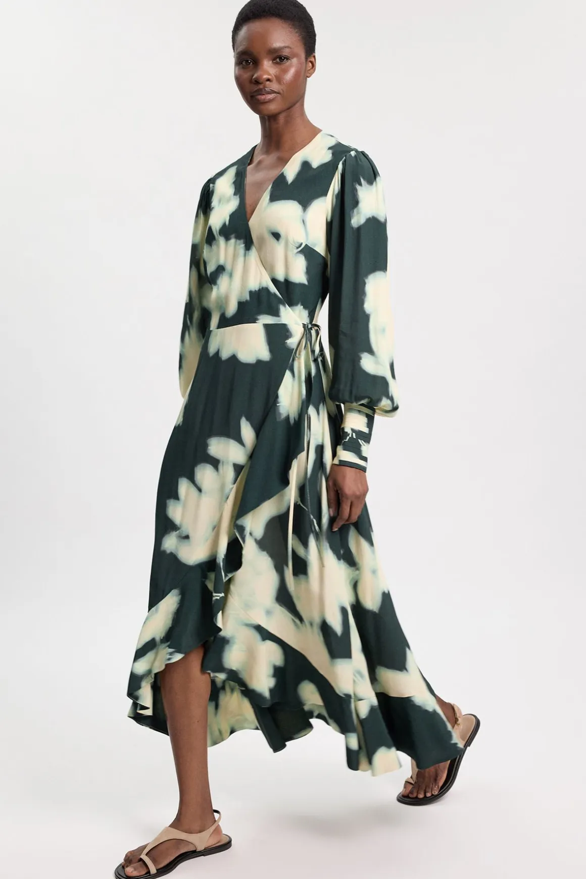 Robe Midi À Manches Longues En Crêpe De Viscose À Motif Floral