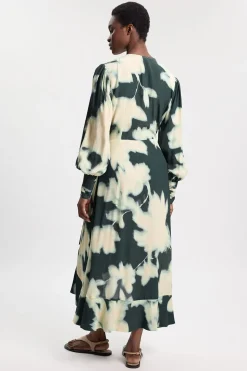 Robe Midi À Manches Longues En Crêpe De Viscose À Motif Floral