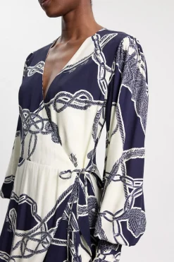 KarenMillen Robe Midi À Manches Longues En Crêpe De Viscose Imprimé Chaînes<Femme Toutes Les Robes|Robes Mi-Longues