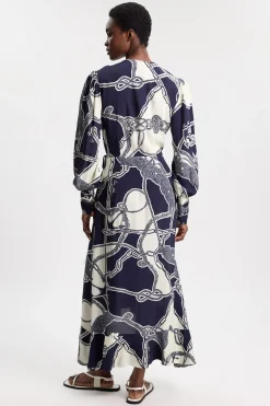 KarenMillen Robe Midi À Manches Longues En Crêpe De Viscose Imprimé Chaînes<Femme Toutes Les Robes|Robes Mi-Longues