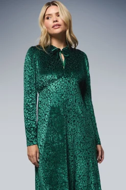 Robe Midi à Manches Longues Motif Léopard Dévoré