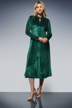 Robe Midi à Manches Longues Motif Léopard Dévoré