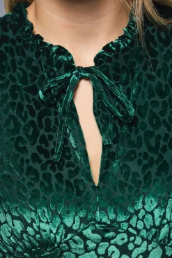 Robe Midi à Manches Longues Motif Léopard Dévoré