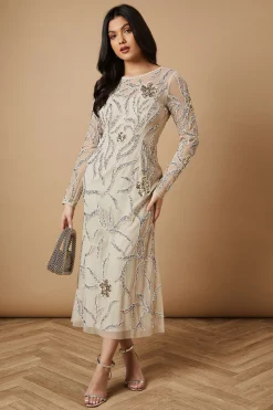 Robe Midi À Manches Longues Ornée À La Main