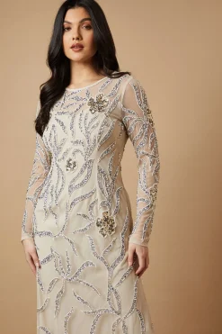 Robe Midi À Manches Longues Ornée À La Main