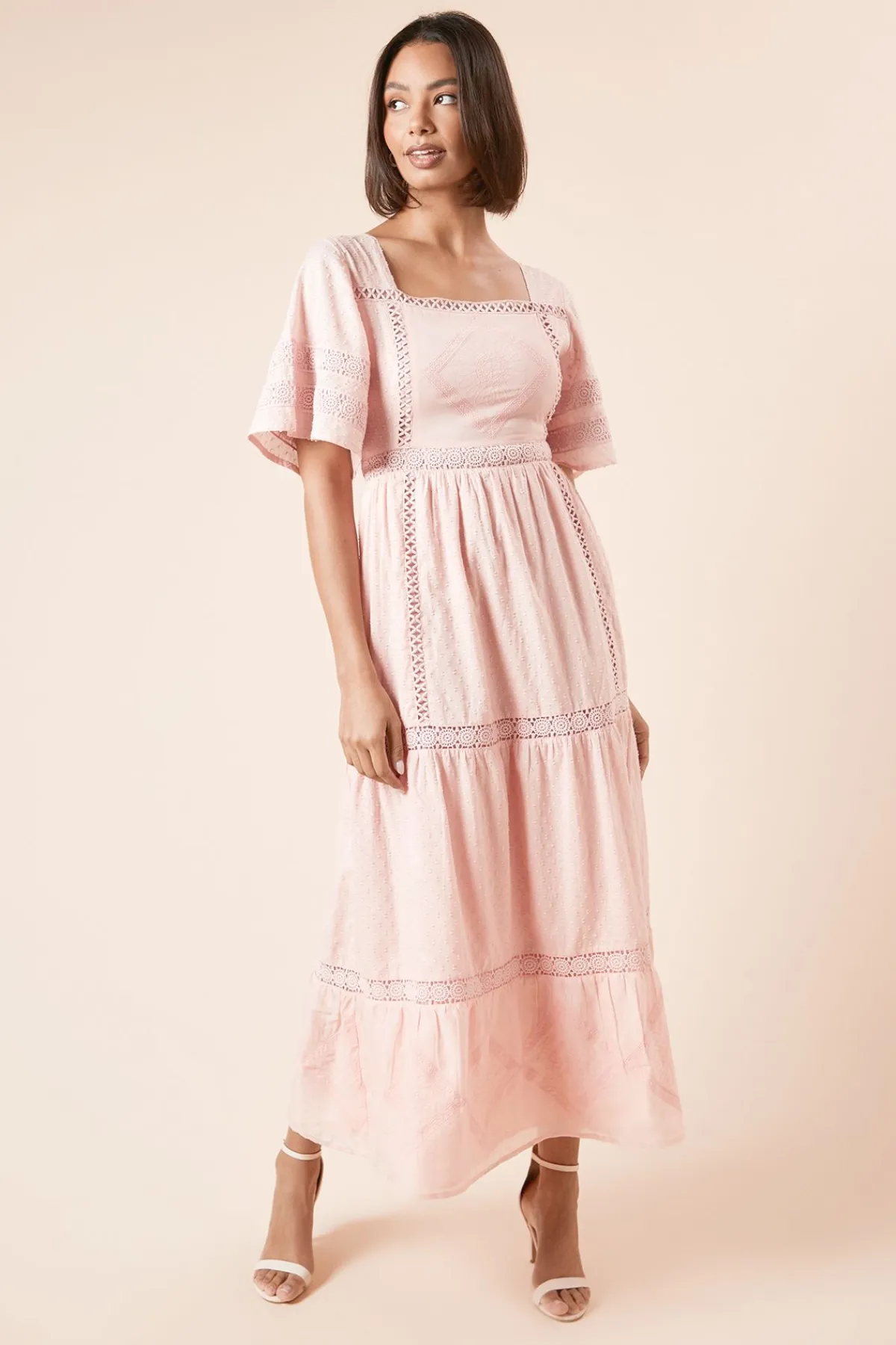 Dorothy Perkins Robe Midi à Manches Évasées avec Broderie Frontale<Femme Toutes Les Robes|Robes Mi-Longues