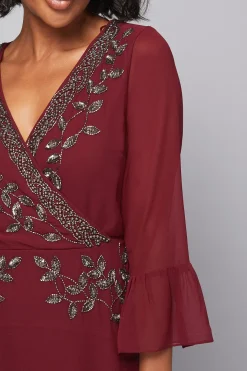 Robe Midi à Manches Évasées et Ornements Portefeuille