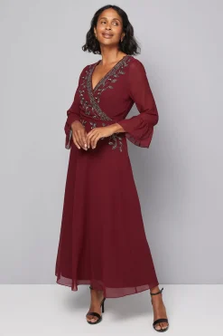 Robe Midi à Manches Évasées et Ornements Portefeuille