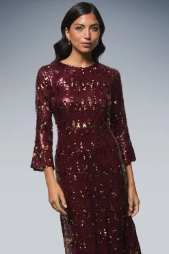 Robe Midi à Manches Évasées et Sequins