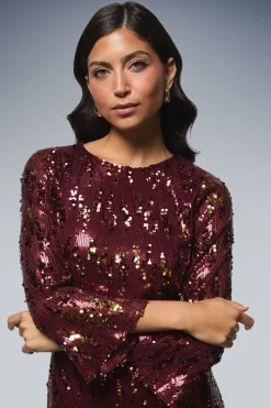 Robe Midi à Manches Évasées et Sequins