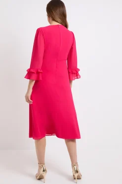 Robe Midi À Manches Évasées À Volants