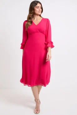 Robe Midi À Manches Évasées À Volants
