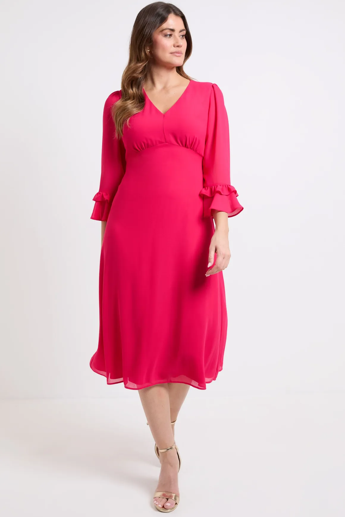 Robe Midi À Manches Évasées À Volants