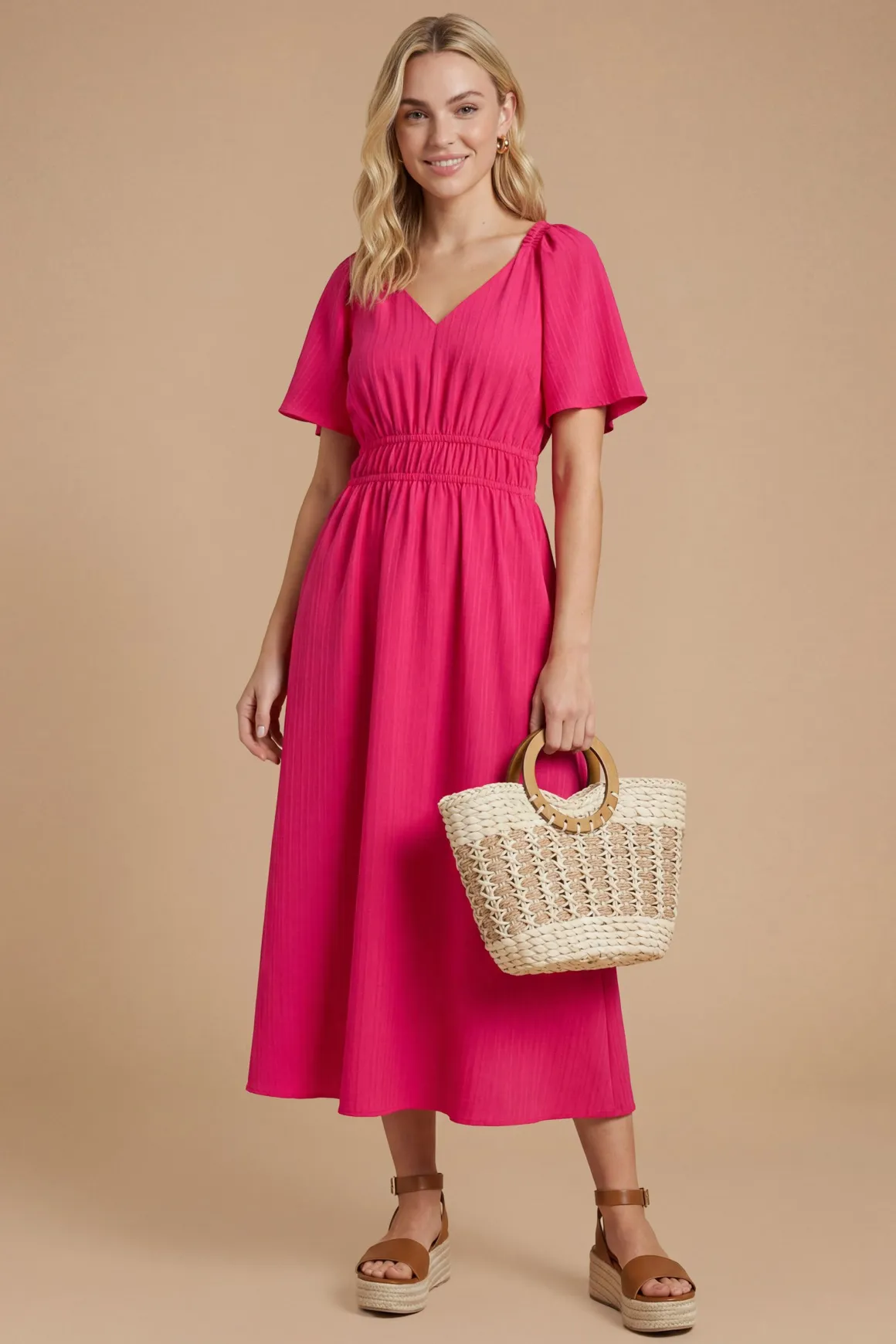 Robe Midi À Manches Volantées