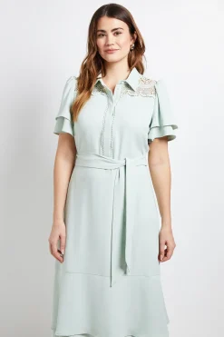 Wallis Robe Midi À Manches Volantées Avec Empiècement En Dentelle<Femme Robes Mi-Longues|Satin Et Dentelle