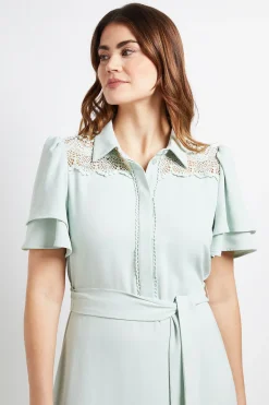 Wallis Robe Midi À Manches Volantées Avec Empiècement En Dentelle<Femme Robes Mi-Longues|Satin Et Dentelle
