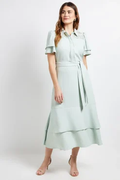 Wallis Robe Midi À Manches Volantées Avec Empiècement En Dentelle<Femme Robes Mi-Longues|Satin Et Dentelle