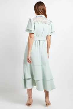 Wallis Robe Midi À Manches Volantées Avec Empiècement En Dentelle<Femme Robes Mi-Longues|Satin Et Dentelle