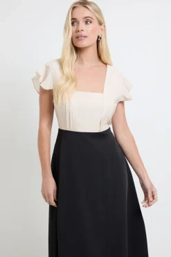 Robe Midi À Manches Volantées Contrastées Petite
