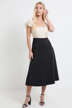 Robe Midi À Manches Volantées Contrastées Petite