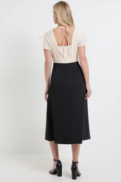 Robe Midi À Manches Volantées Contrastées Petite