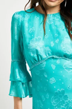 Robe Midi À Manches Volantées En Tissu Dévoré