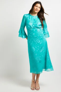 Robe Midi À Manches Volantées En Tissu Dévoré