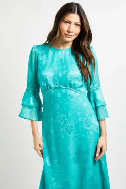Robe Midi À Manches Volantées En Tissu Dévoré