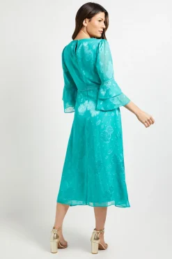Robe Midi À Manches Volantées En Tissu Dévoré