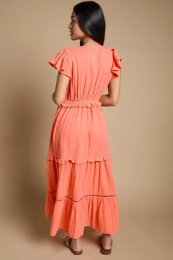 Robe Midi À Manches À Volants Et Boutonnage Devant Petite
