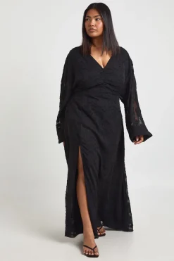 Robe Midi À Manches Volumineuses Et Motif Floral Dévoré