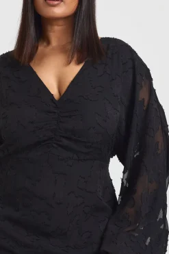 Robe Midi À Manches Volumineuses Et Motif Floral Dévoré
