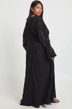 Robe Midi À Manches Volumineuses Et Motif Floral Dévoré