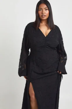 Robe Midi À Manches Volumineuses Et Motif Floral Dévoré