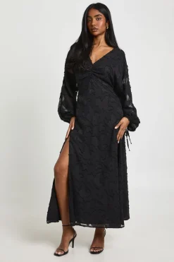 boohoo Robe Midi à Manches Volumineuses et Motif Floral Dévoré<Femme Robes Mi-Longues|Robes À Manches Longues