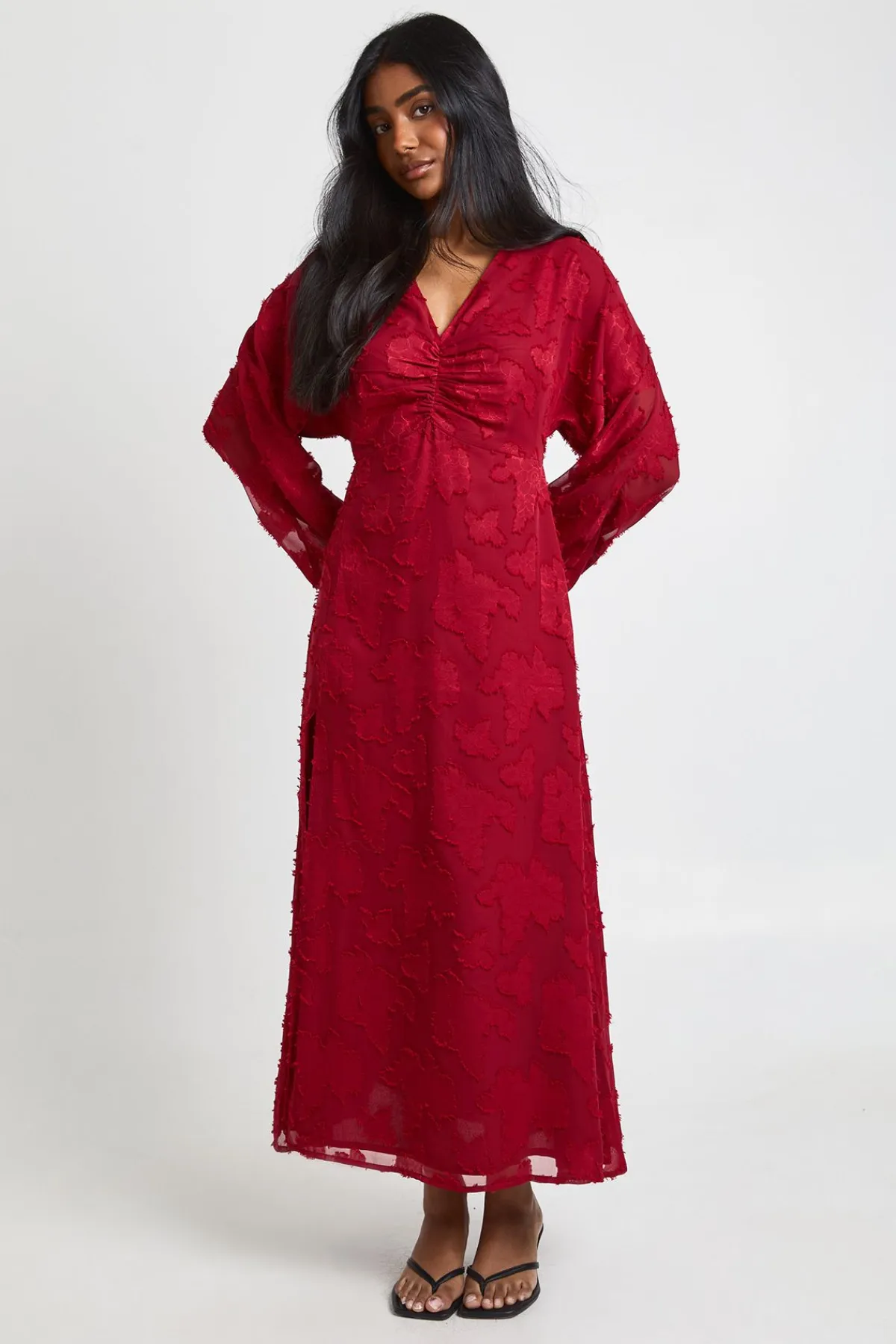 boohoo Robe Midi à Manches Volumineuses et Motif Floral Dévoré<Femme Robes Mi-Longues|Robes À Manches Longues