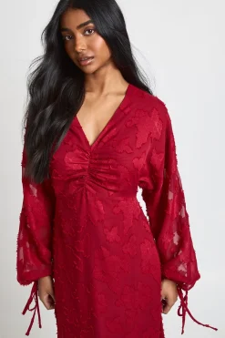 boohoo Robe Midi à Manches Volumineuses et Motif Floral Dévoré<Femme Robes Mi-Longues|Robes À Manches Longues
